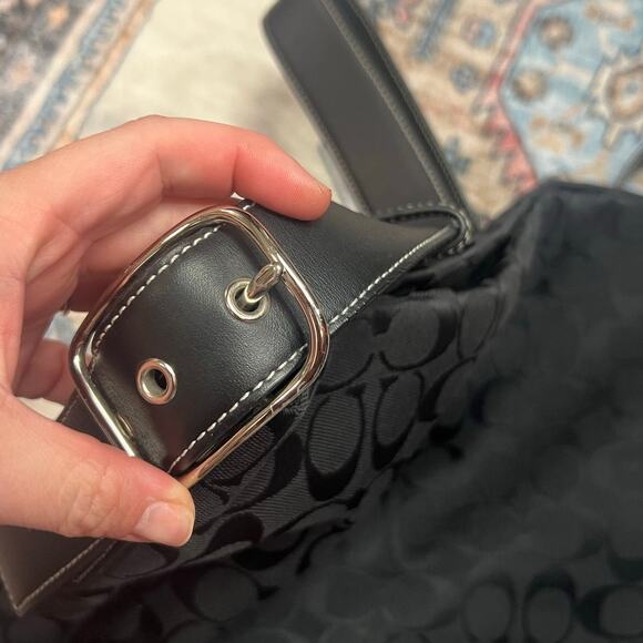 Vintage Coach Black C Logo Large Canvas Duffle Shoulder Bucket Bag y2k - Picture 7 of 10